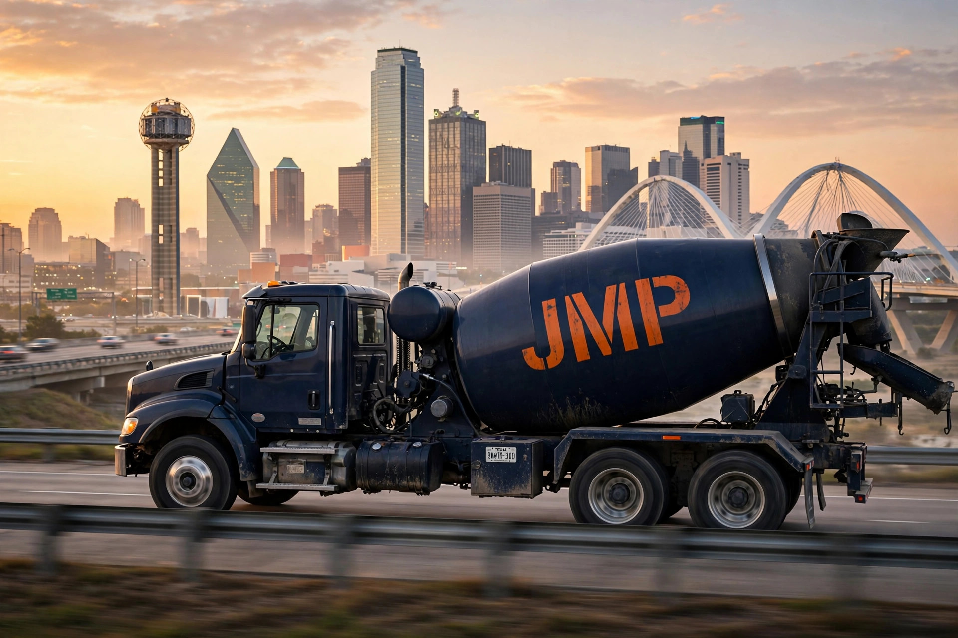 JMP truck with the Dallas skyline