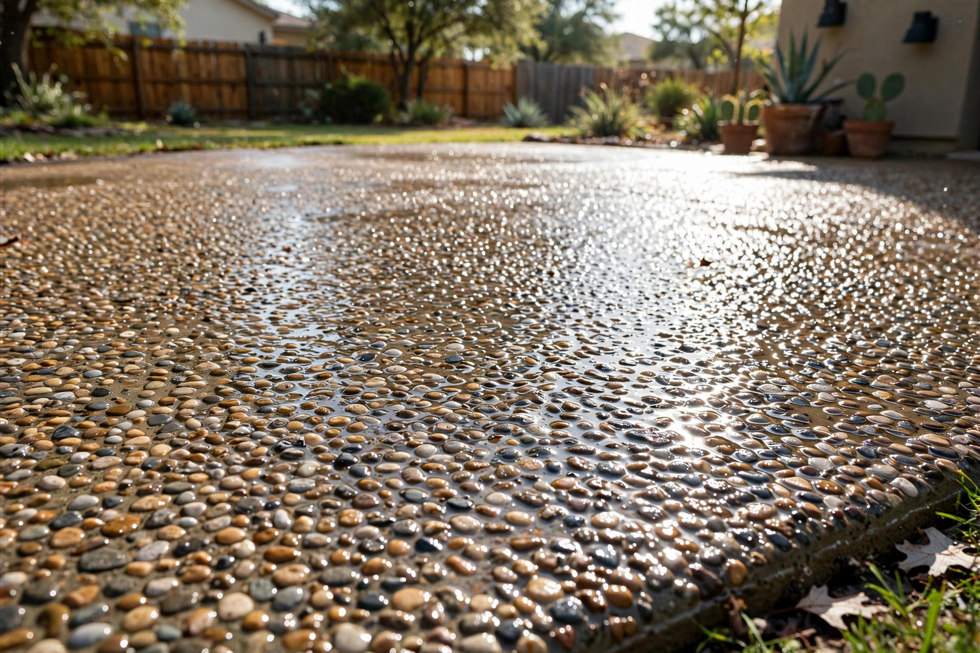 Washed pea gravel concrete floor